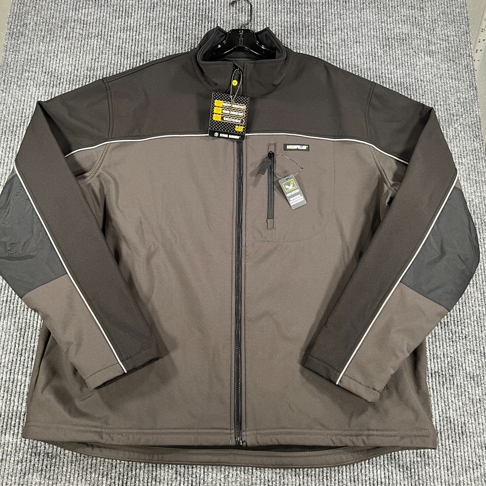 Caterpillar CAT Softshell Jacket Coat Mens 2XL XXL Gray Black Full Zip New
